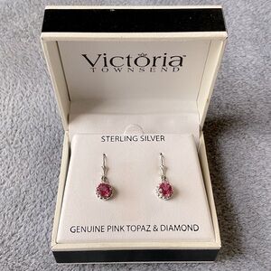 NWT VICTORIA TOWNSEND Sterling Silver Pink Topaz & Diamond Drop Earrings